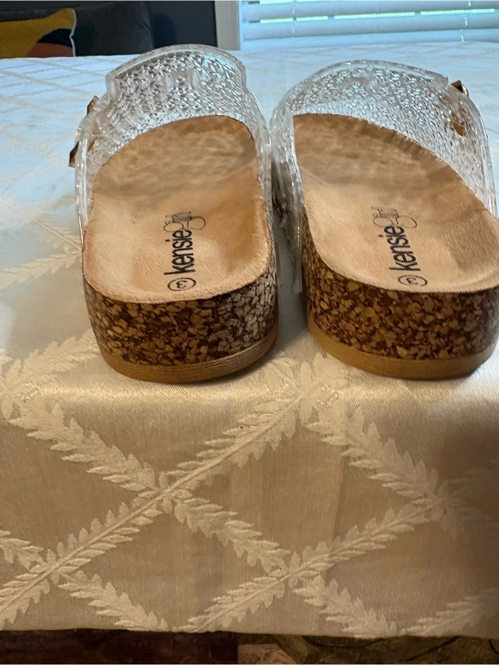 Kensie Clear Textured Jelly Slide Sandals with Metallic Buckle